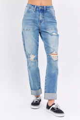 Judy Blue Distressed Straight Jeans with Patch Pockets, Jeans, $ 69.00, A Moment Of Now™